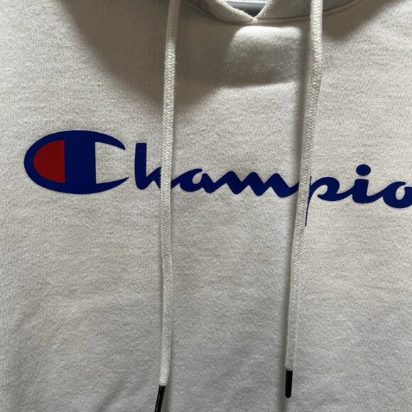 Champion Spellout Sweater Adult Medium White Hoodie Sweatshirt Pullover Mens - Picture 3 of 14